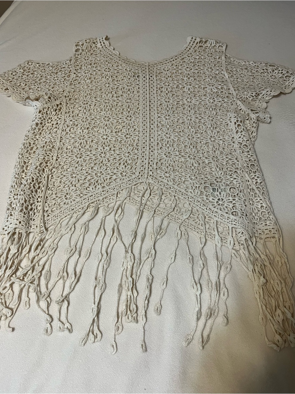 Boho Crochet Fringe Women’s Top in Cream